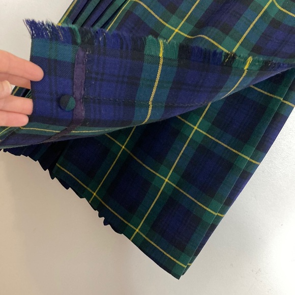 Vintage Kilt Womens XS Gordon Tartan Plaid Blue Green Wool Pleated Midi Skirt - Picture 6 of 9
